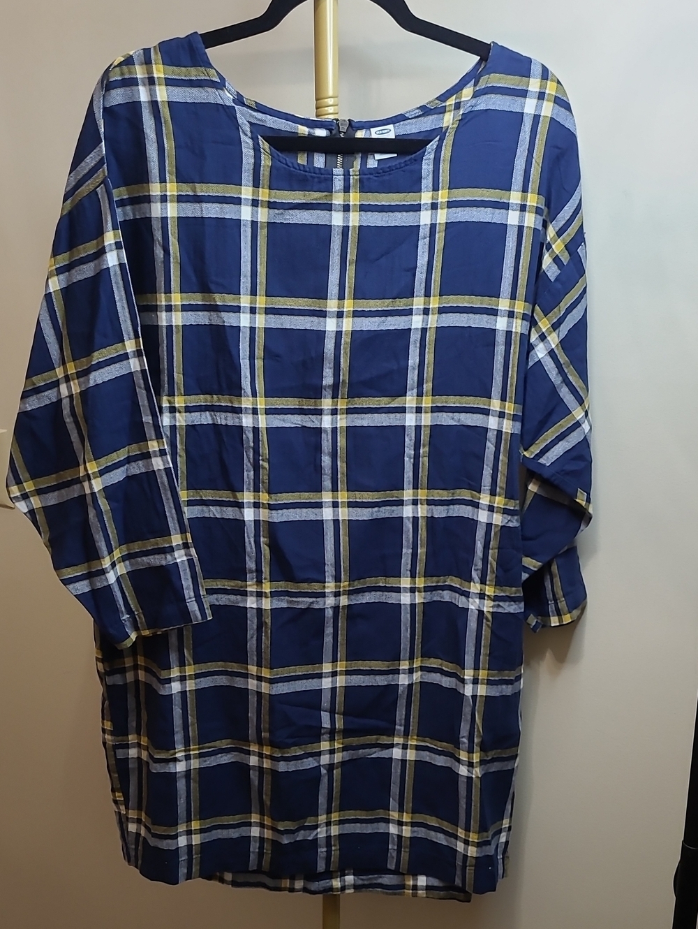 Old Navy Blue, Yellow & White Plaid Long Sleeve Dress size Large